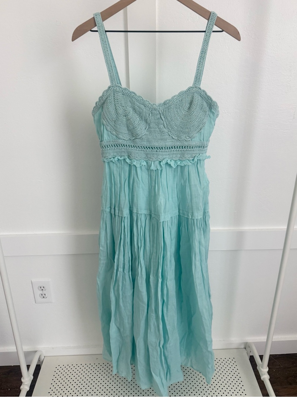 Ulla Johnson Gisella Crochet Midi Dress in Beryl Blue